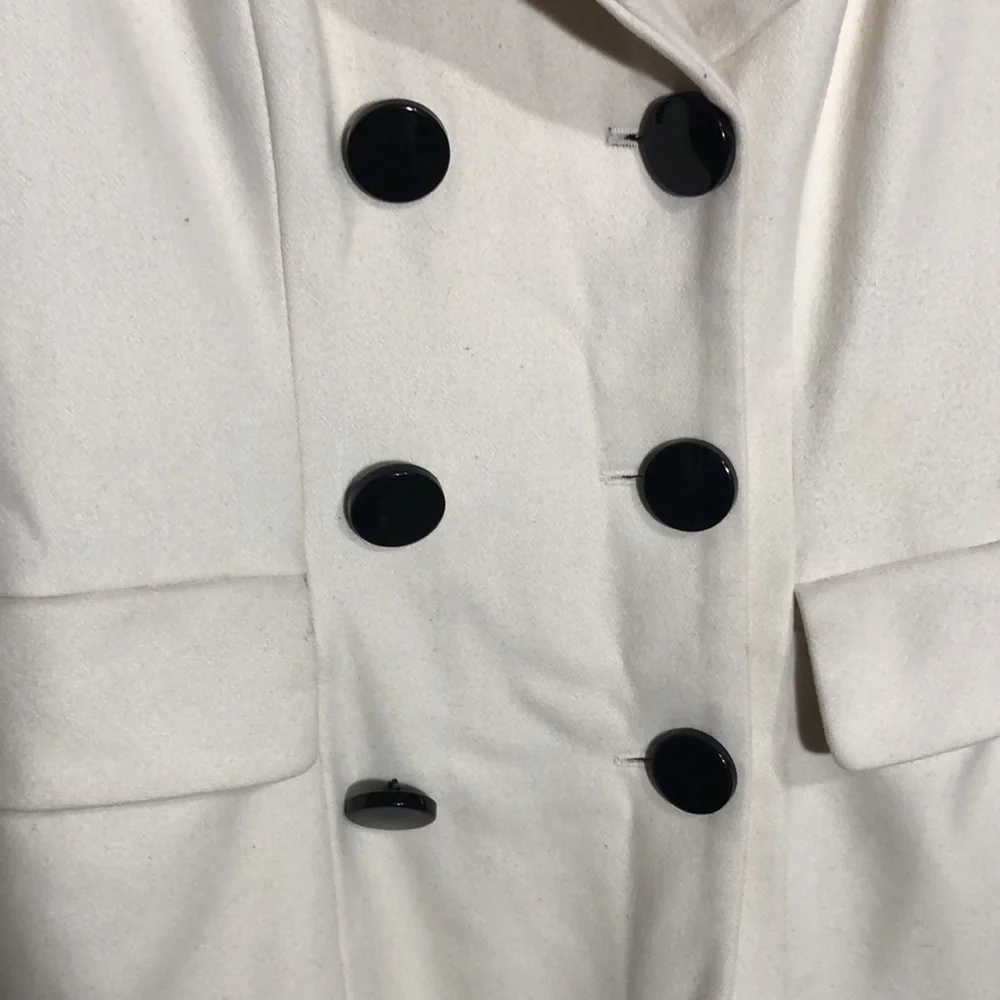 ESPRIT | Vintage Ivory Wool Blend Double Breasted Pleated Notched Collar Coat M